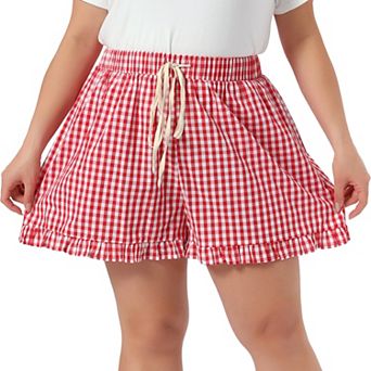 Women's Plus Size Boxer Shorts Summer Casual Lounge Ruffle Shorts Elastic Waist Drawstring Short