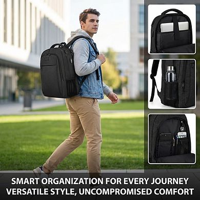 AKSZRI Anti-Theft Business Backpack - 17" Laptop, USB Port & TSA-Friendly for Travel