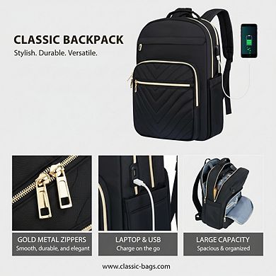 AKSZRI Stylish 17.3" Laptop Backpack - Waterproof with USB Port for Work & Travel