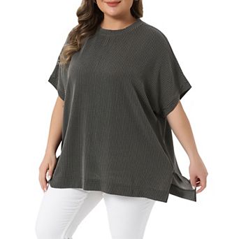 Women's Plus Size Tops Crew Neck Short Sleeve Shirts Loose Fit Striped Summer Blouse Top Casual