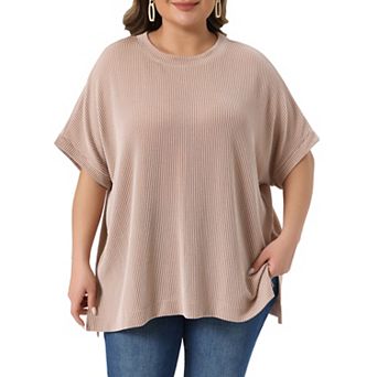 Women's Plus Size Tops Crew Neck Short Sleeve Shirts Loose Fit Striped Summer Blouse Top Casual