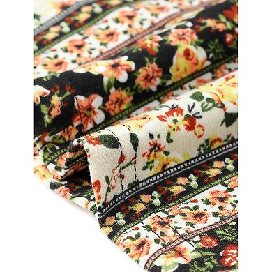 Women's Plus Size Tops V Neck Boho Floral Double Ruffle Sleeve Casual Summer Blouses