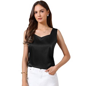 Satin Tank Tops for Women's V Neck Dressy Casual Sleeveless Silk Camisole Top