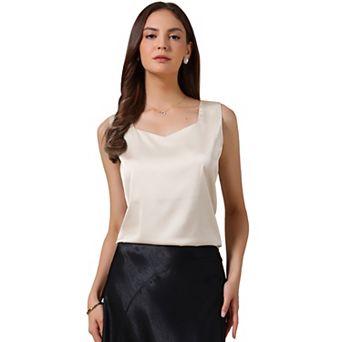 Satin Tank Tops for Women's V Neck Dressy Casual Sleeveless Silk Camisole Top