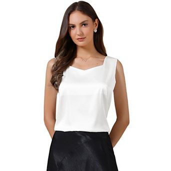Satin Tank Tops for Women's V Neck Dressy Casual Sleeveless Silk Camisole Top