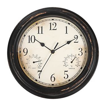 Vintage Wall Clock, 12" Temperature and Humidity Wall Clock, Battery Operated Easy Install for Decor