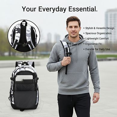 AKSZRI Unisex Lightweight Backpack with Laptop Compartment for School and Travel