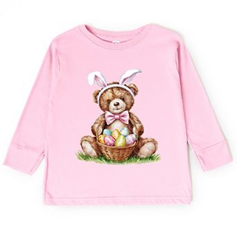 Teddy Bear Easter Basket Watercolor - Toddler Long Sleeve Graphic Tee