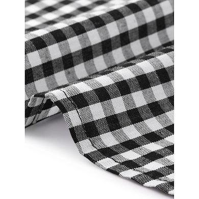 Plus Size Gingham Shirts Button Down Round Neck Ruffle Sleeve Back Pleated 1950s Vintage Plaid Tops