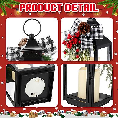 2 Christmas Lanterns Decorative, 12.6x5.12in Plaid Bows, Waterproof, Christmas Theme