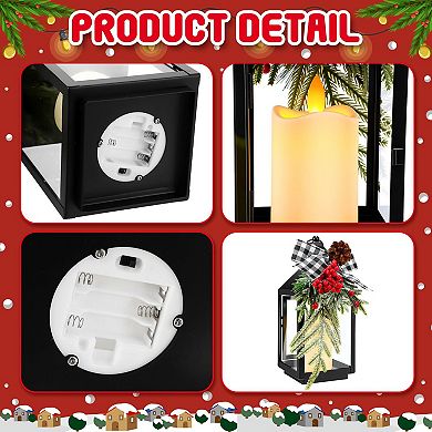 2 Christmas Lanterns Decorative, 12.6x5.12in Plaid Bows, Waterproof, Christmas Theme