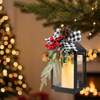 2 Christmas Lanterns Decorative, 12.6x5.12in Plaid Bows, Waterproof, Christmas Theme