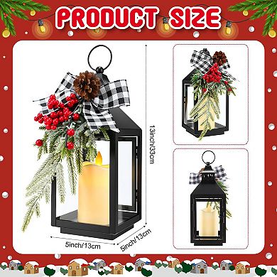 2 Christmas Lanterns Decorative, 12.6x5.12in Plaid Bows, Waterproof, Christmas Theme