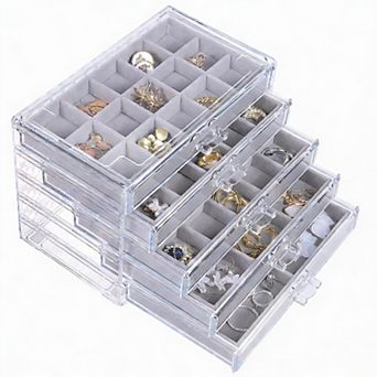 Clear Acrylic Earring Organizer with 5 Drawers - Perfect for Daily Jewelry Display