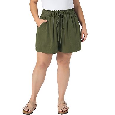 Women's Plus Size Shorts Summer Wide Leg Loose Drawstring High Waist Beach Vacation Shorts