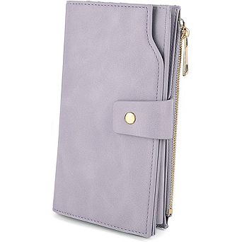 AKSZRI Elegant Leather Wristlet Purse - Snap Closure Long Wallet & Card Holder