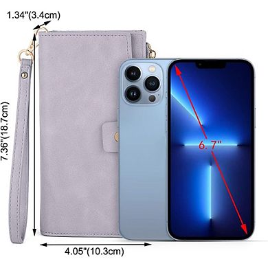 AKSZRI Elegant Leather Wristlet Purse - Snap Closure Long Wallet & Card Holder