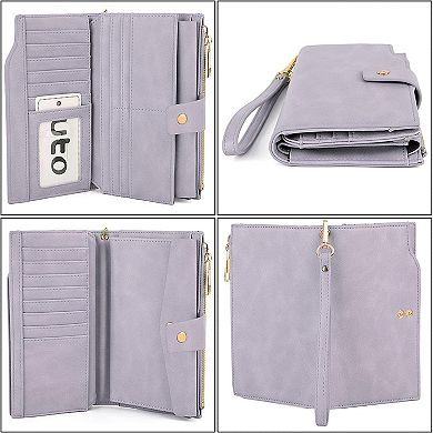 AKSZRI Elegant Leather Wristlet Purse - Snap Closure Long Wallet & Card Holder