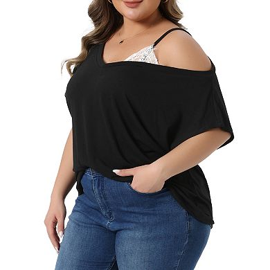 Women's Plus Size Tops V Neck One Cold Shoulder Short Sleeve t Shirt Tops Summer Blouse