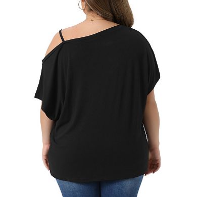 Women's Plus Size Tops V Neck One Cold Shoulder Short Sleeve t Shirt Tops Summer Blouse