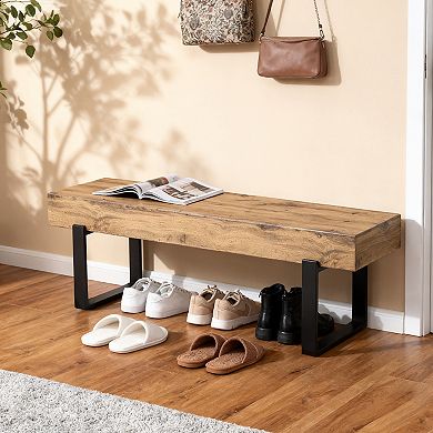 Merax 59"L Rubberwood Bench for Livingroom, Versatile Modern Shoe Bench for Entryway