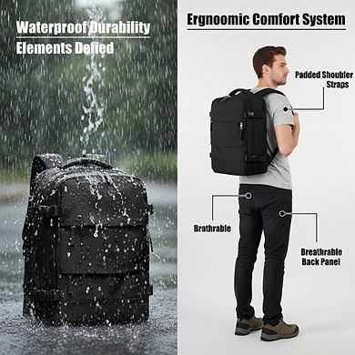 AKSZRI 25L Waterproof Hiking & Travel Backpack - Unisex Multi-Purpose Daypack, Black