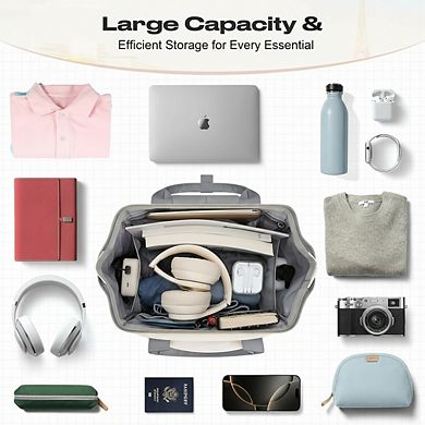 AKSZRI Multi-Use Backpack with Lunch Box, Fits 17.3" Laptop, Gray-Beige