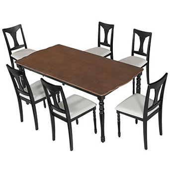 Merax 7 pc Dining Table Set, 60inch to 78inch Extendable Wood Dining Table with Removable Leaf