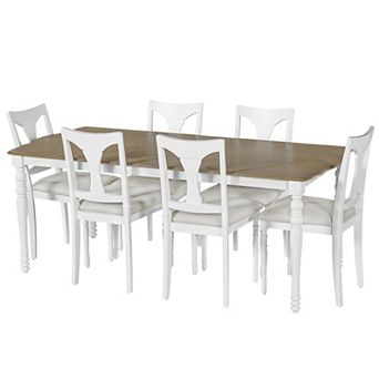 Merax 7 pc Dining Table Set, 60inch to 78inch Extendable Wood Dining Table with Removable Leaf