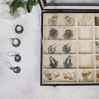 Adjustable Jewelry Tray with Velvet Lining and Clear Lid for 30 Grid Storage