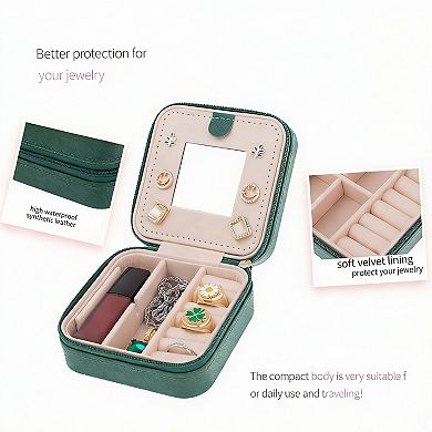 Compact Travel Jewelry Organizer with Mirror and Storage