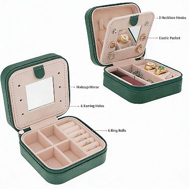 Compact Travel Jewelry Organizer with Mirror and Storage