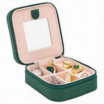 Compact Travel Jewelry Organizer with Mirror and Storage