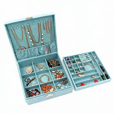 Blue Two-Layer Jewelry Box with Lock