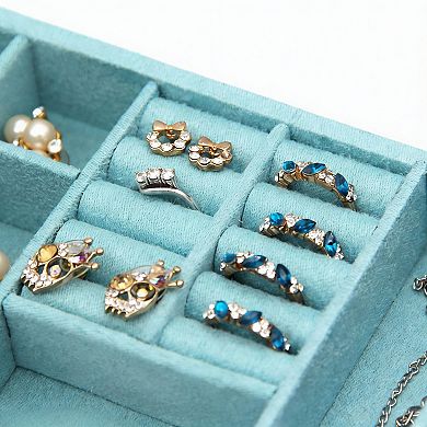 Blue Two-Layer Jewelry Box with Lock