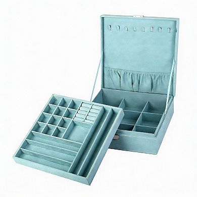 Blue Two-Layer Jewelry Box with Lock
