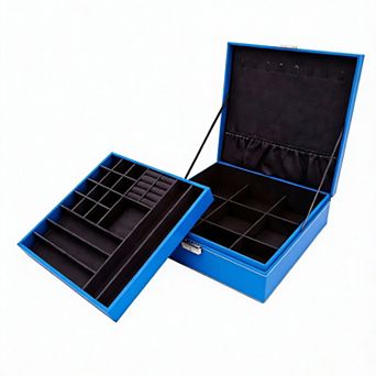 Blue Two-Layer Jewelry Box with Lock