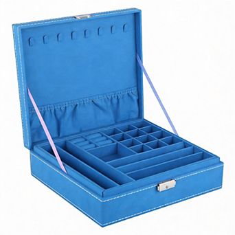 Blue Two-Layer Jewelry Box with Lock