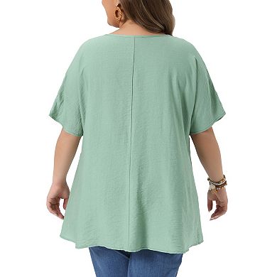 Women's Plus Size Tops V Neck Short Sleeve Button Irregular Hem Summer Blouses T-Shirts