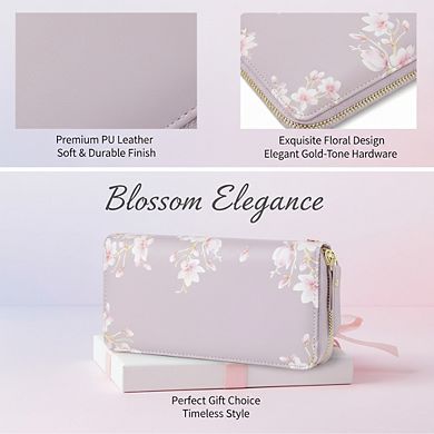 AKSZRI Women's RFID Leather Wallet - Zip Around Wristlet with Large Capacity & Multi-Card Slots