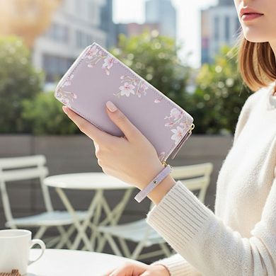 AKSZRI Women's RFID Leather Wallet - Zip Around Wristlet with Large Capacity & Multi-Card Slots