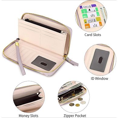 AKSZRI Women's RFID Leather Wallet - Zip Around Wristlet with Large Capacity & Multi-Card Slots