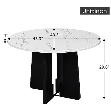 Merax Round Dining Table for 4, 43-Inch Faux Marble Top, Mid-Century Modern Round Dining Table