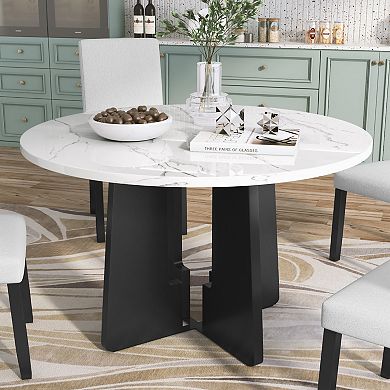 Merax Round Dining Table for 4, 43-Inch Faux Marble Top, Mid-Century Modern Round Dining Table