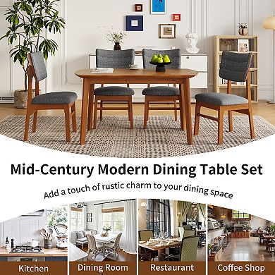 Merax Farmhouse Dining Table Set for 4, Wood Kitchen Table & 4 Upholstered Chairs