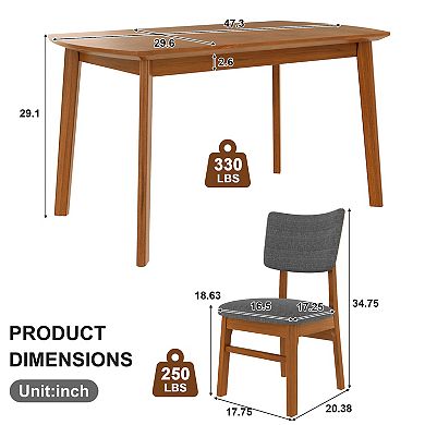Merax Farmhouse Dining Table Set for 4, Wood Kitchen Table & 4 Upholstered Chairs