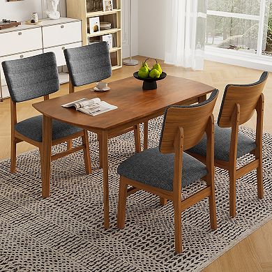 Merax Farmhouse Dining Table Set for 4, Wood Kitchen Table & 4 Upholstered Chairs