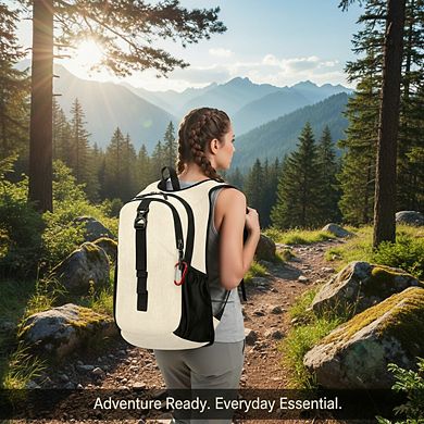 AKSZRI 15L Lightweight Packable Hiking Backpack with Phone Pocket for Travel & Camping, Beige