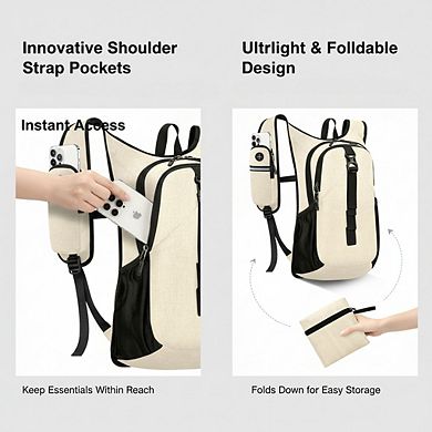 AKSZRI 15L Lightweight Packable Hiking Backpack with Phone Pocket for Travel & Camping, Beige