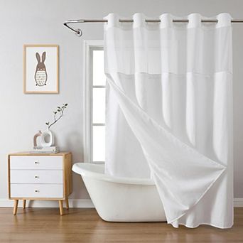 Great Ambitions No Hook Weave Shower Curtain with snap-in Liner Replacement,Through Mesh Top Window